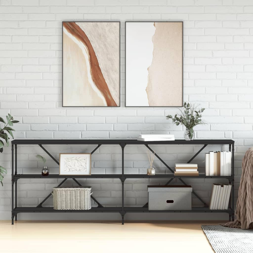 SXZenSpace Console Table 200 cm Black Engineered Wood and Iron Hallway with X Frame for Living Room Corridor Bedroom