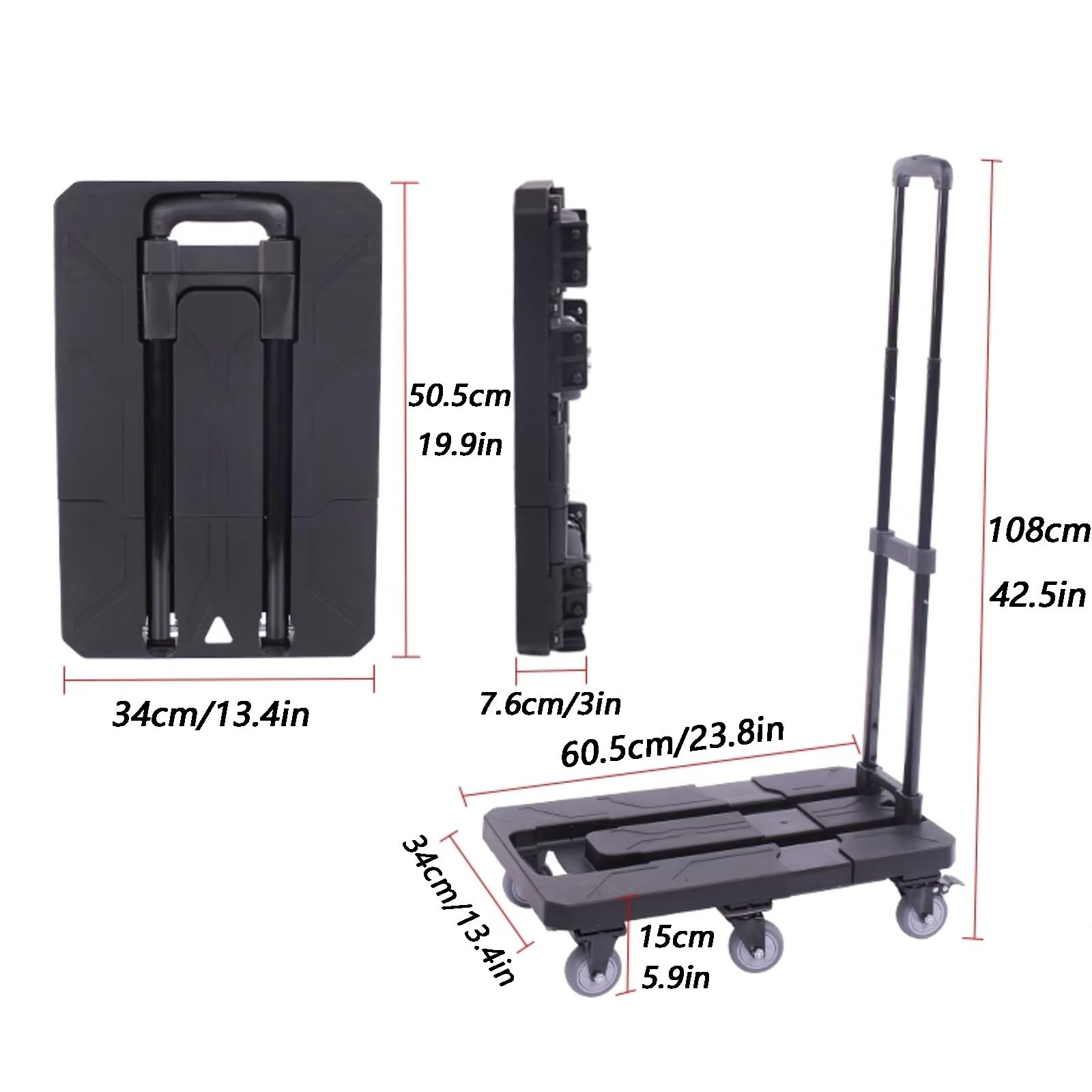 Carro de Plataforma, Carretilla Manual Plegable, con Base Extensible, Diseño de 6 Ruedas, Portátil y Fácil de Almacenar, Adecuado para Aeropuerto, Mudanzas, Almacén(Blue)