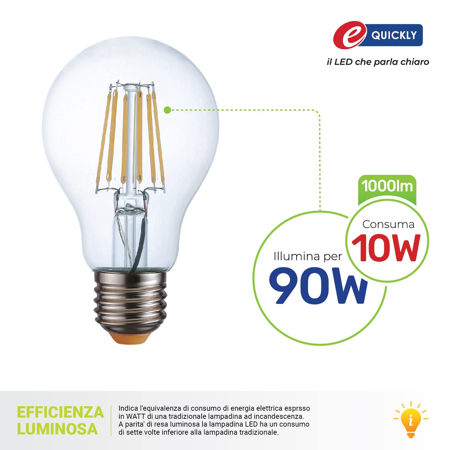 Lampadine Led E27 luce calda - 10W equivalenti 90w, 1000 lumen, Lampadina luce led calda 2700k, Lampada attacco grande, lampadina led e27 vintage, lampadine led filamento e27, 10 PZ