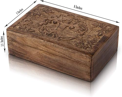 Miniatura 3 de Gran regalo de cumpleaños, caja de joyería decorativa de madera hecha a mano, organizador de joyas tallado en árbol de la vida, caja de recuerdos,