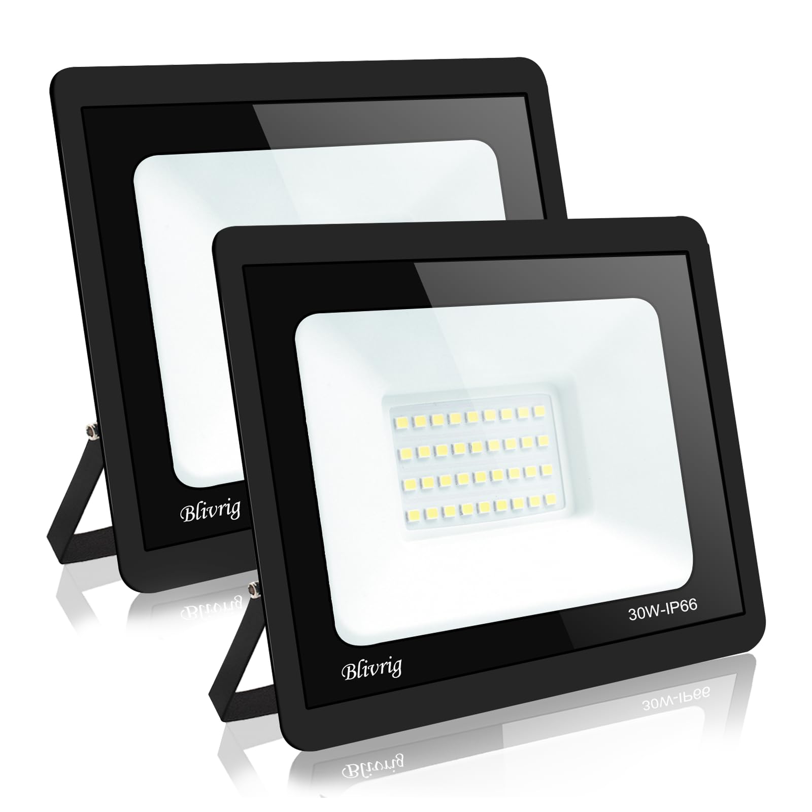 Blivrig 2PCS 30W LED Strahler Außen Set Warmweiß 3000K, 3000LM Außenstrahler, IP66 Wasserdicht LED Fluter Aussen, Flutlicht, Aussenlampe für Gärten, Holf, Innenhöfe, Garage, Hotel