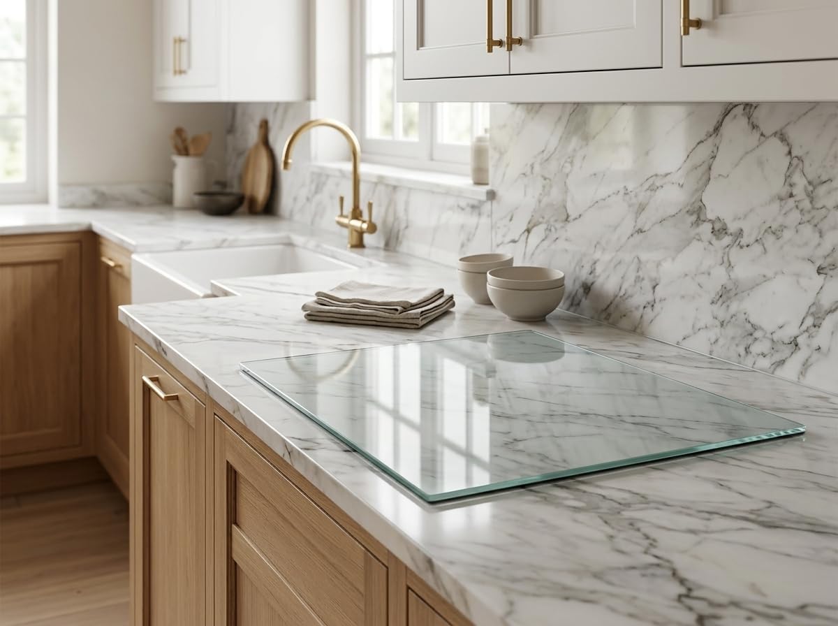 Concept Crystal Tagliere in Vetro XXL 80x52cm, Protezione Piano Lavoro Gigante in Vetro Temprato Trasparente, Salvatavolo Cucina Extra Large