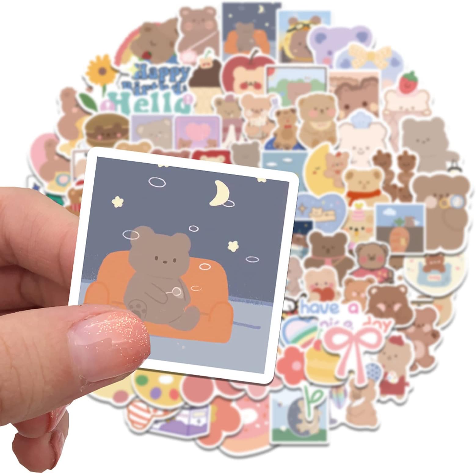 YMMRSK 102pcs Cute Cartoon Korean Bear Stickers for Kids Laptop,Lovely Aesthetic Bear Stickers Waterproof Vinyl Trendy Decal Water Bottle Phone Computer Luggage Scarpbook