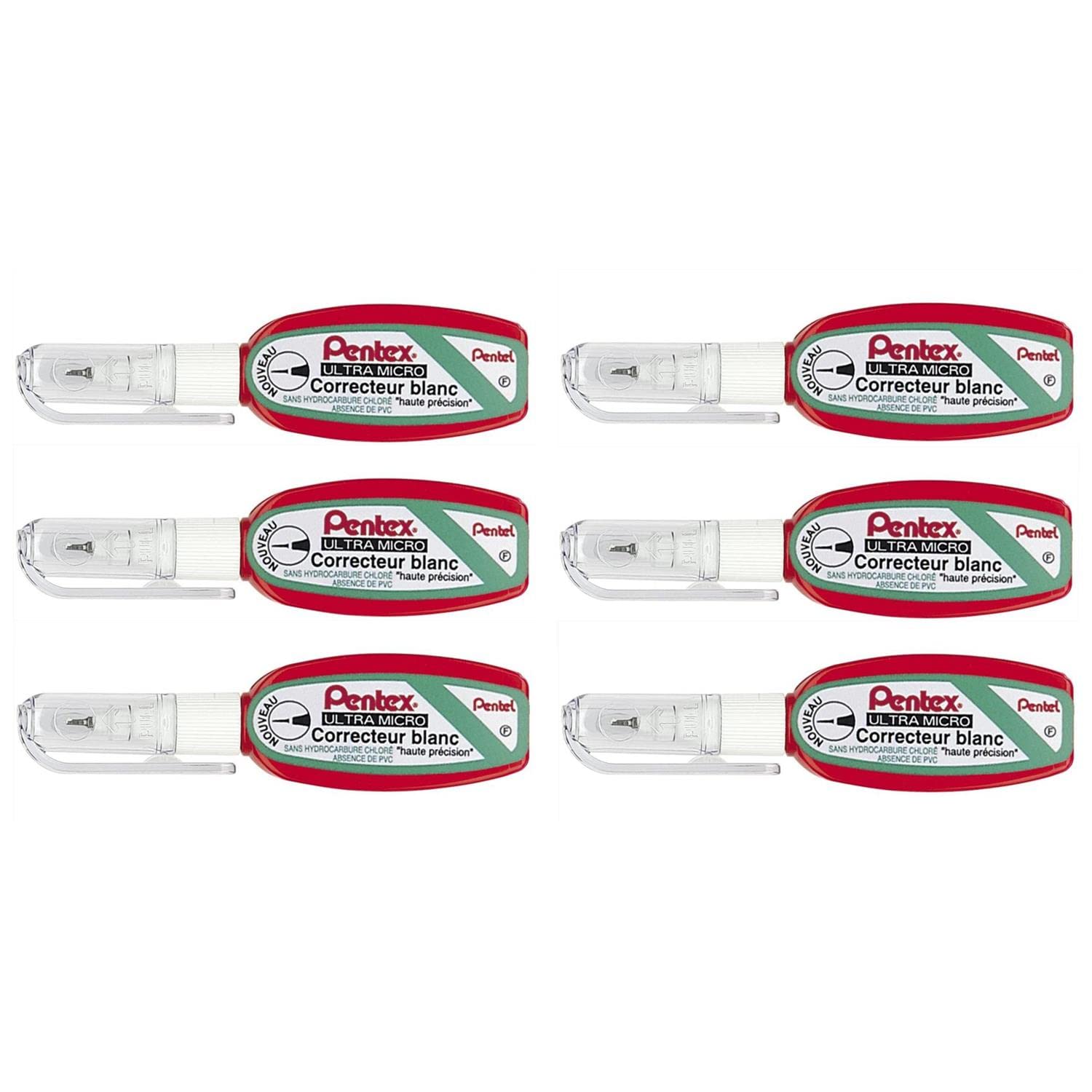 Pentel Pentex Pocket ZL103-WF - Juego de 6 correctores líquidos (4,2 ml), color blanco