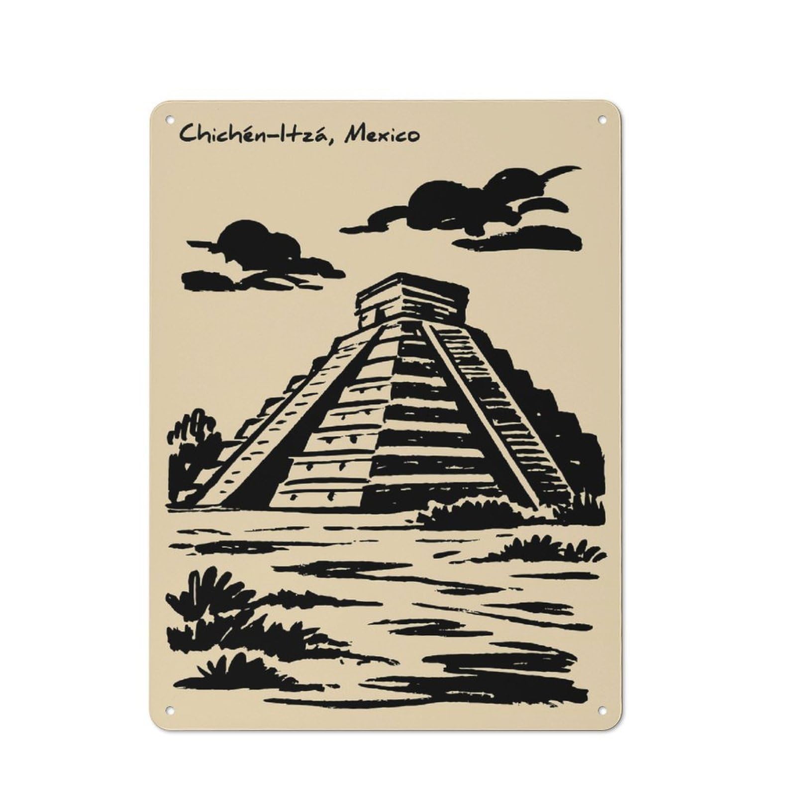 Junmoney Style-18 Chichen Itza Pyramid In Mexico Shop Front Style Metal Wall Decor 40X30cm, Bistro Metal Sign For Takeaway, Bar, Kitchen Or Counter Area