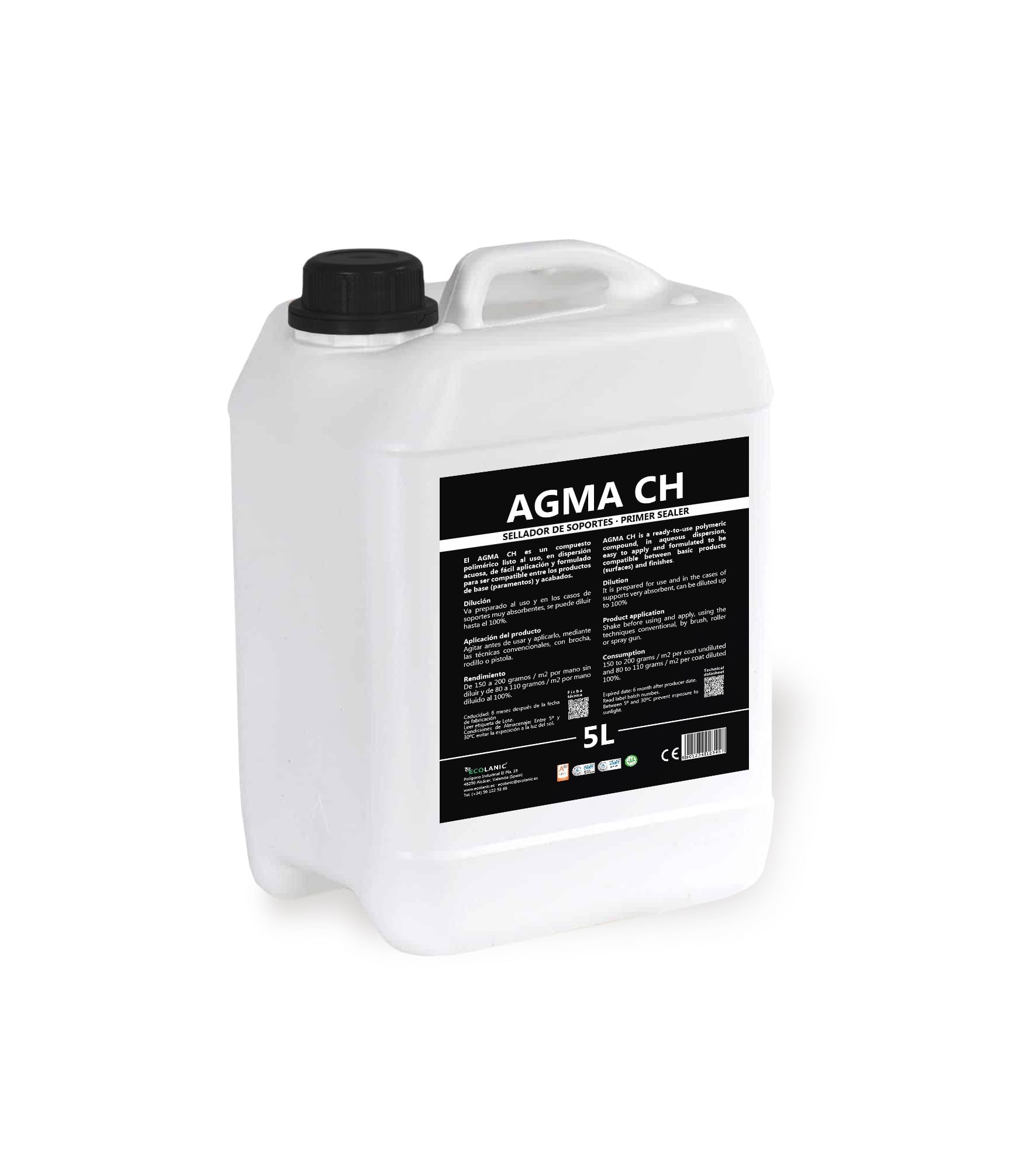 AGMA CH 5L para 35-45 m2 Endurecedor e Imprimación para Soportes Porosos, Base Acuosa, Mejora la adherencia en Yesos, Morteros y Monocapas