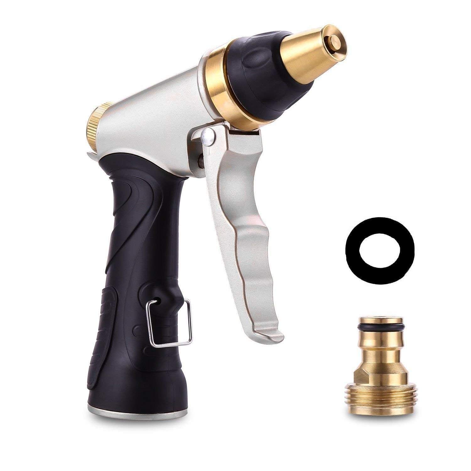 Boquilla de manguera, pistola de pulverización de metal ajustable para regar plantas, césped, limpieza y lavado de coches