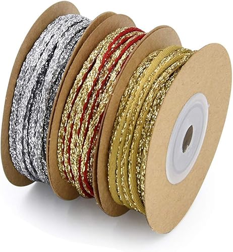 Miniatura 3 de shlutesoy Cinta de Navidad cuerda trenzada cuerda DIY Headwear regalo embalaje decoración de fiesta de Navidad plata