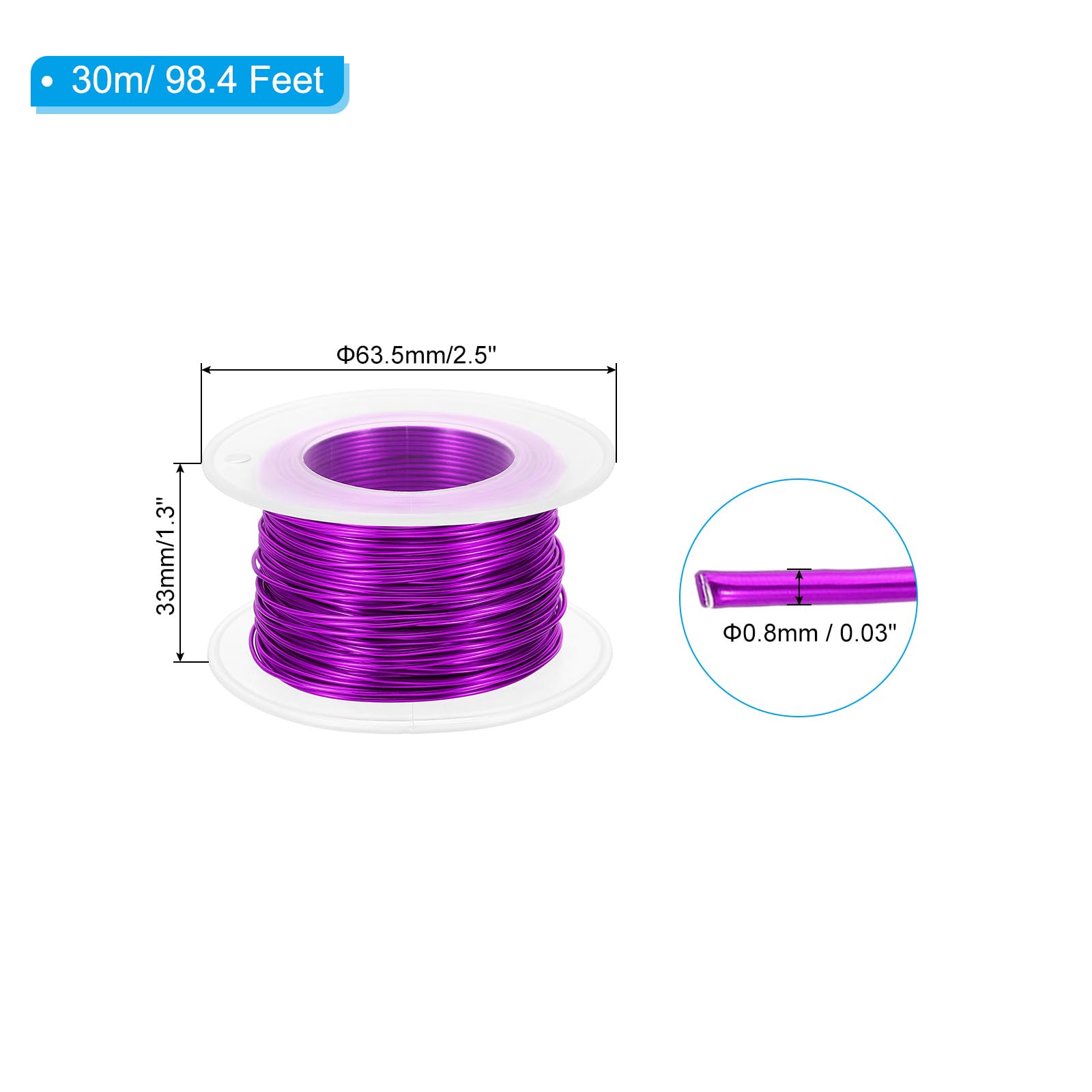 PATIKIL 20 Gauge 0.8mm Aluminum Craft Wire, 98.4Ft Metal Wire Armature Bendable Wire for Jewelry Making Metal Wrap DIY Purple - Image 2