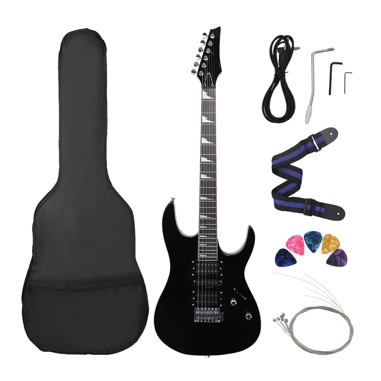 ZZZYW 6 Corde 24 Tasti Chitarra elettrica Mapero Guitarra elettrica Guitarra con Accessori for Chitarra for Altoparlanti Borse (Color : Black Set 1, Dimensione : 39 Inches)