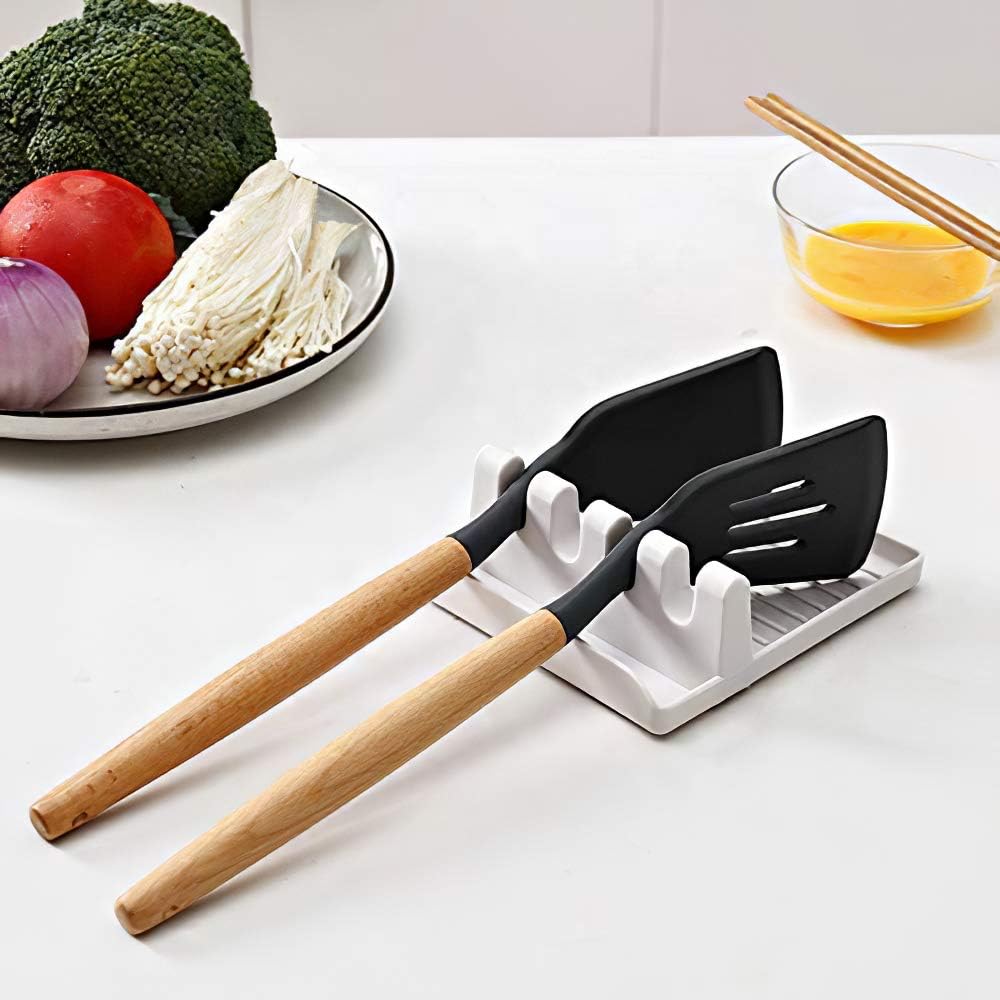 2 Pieces of Dish washing Sponge + 2pcs 26cm/10.22inch Stainless Steel Spoon + 1pc kitchen Rest with Drip Pad + Stainless Steel Shabu Hot Pot With Divider Dual Sided