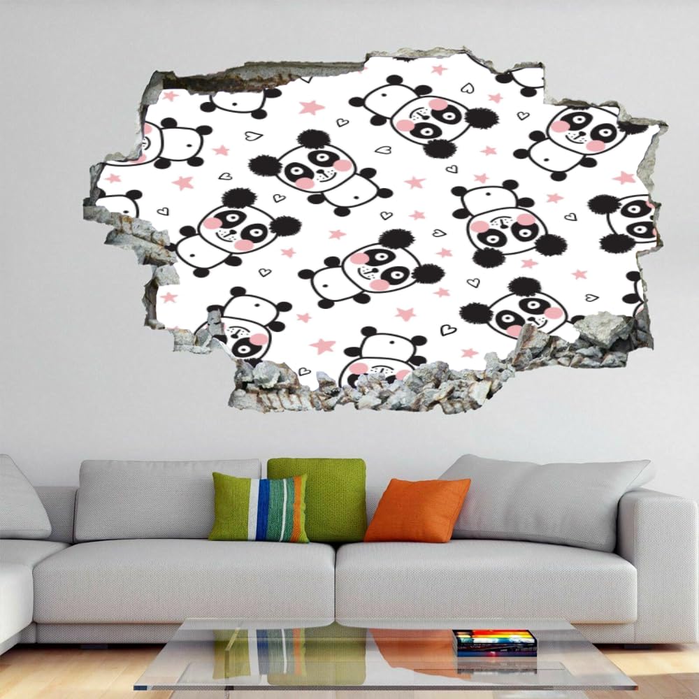 3D-Wanddekoration, Panda Tattoo Smashed Art, abnehmbare Poster-Aufkleber, Cartoon-Tiere, wasserfeste Vinyl-Aufkleber, Dekorationen für Zuhause, Kinderzimmer, Schlafzimmer, Badezimmer, Kinderzimmer