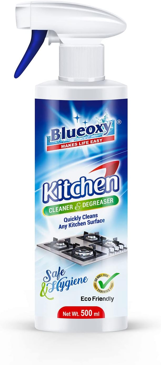 Herbo Pest BLUEOXY Kitchen Cleaner Degreaser | Kitchen All-Round Surface | Chimney Degreaser | Glass Stove Top Cleaner | Grease Removal | Kitchen Oil Stain Remover|500 ML|RTU Spray |QTY 1