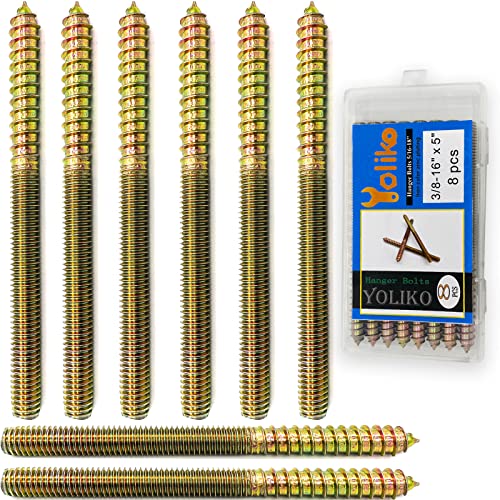 Image of 8 Pack 3 /8-16 x 5 Inch Hanger Bolts 3 /8-16 inch Double Headed Bolts 3 /8 Wood Dowel Screw Self-Tapping Screw Hanger Bolts for Furniture Double Threaded Rods Bolt 127mm Length