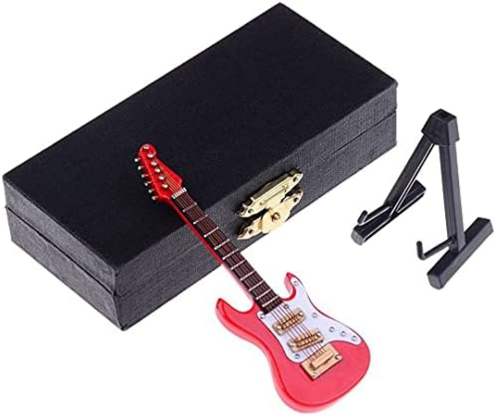 Miniaturowa Replika Gitary 3,94 "-mini Rockowa Gitara Elektryczna Drewniany Model Kolekcjonerskie Modele Instrumentów Muzycznych, Artware Otwieranie Prezentów Dekoracja Wnętrz, Ze Stojakiem I Etui