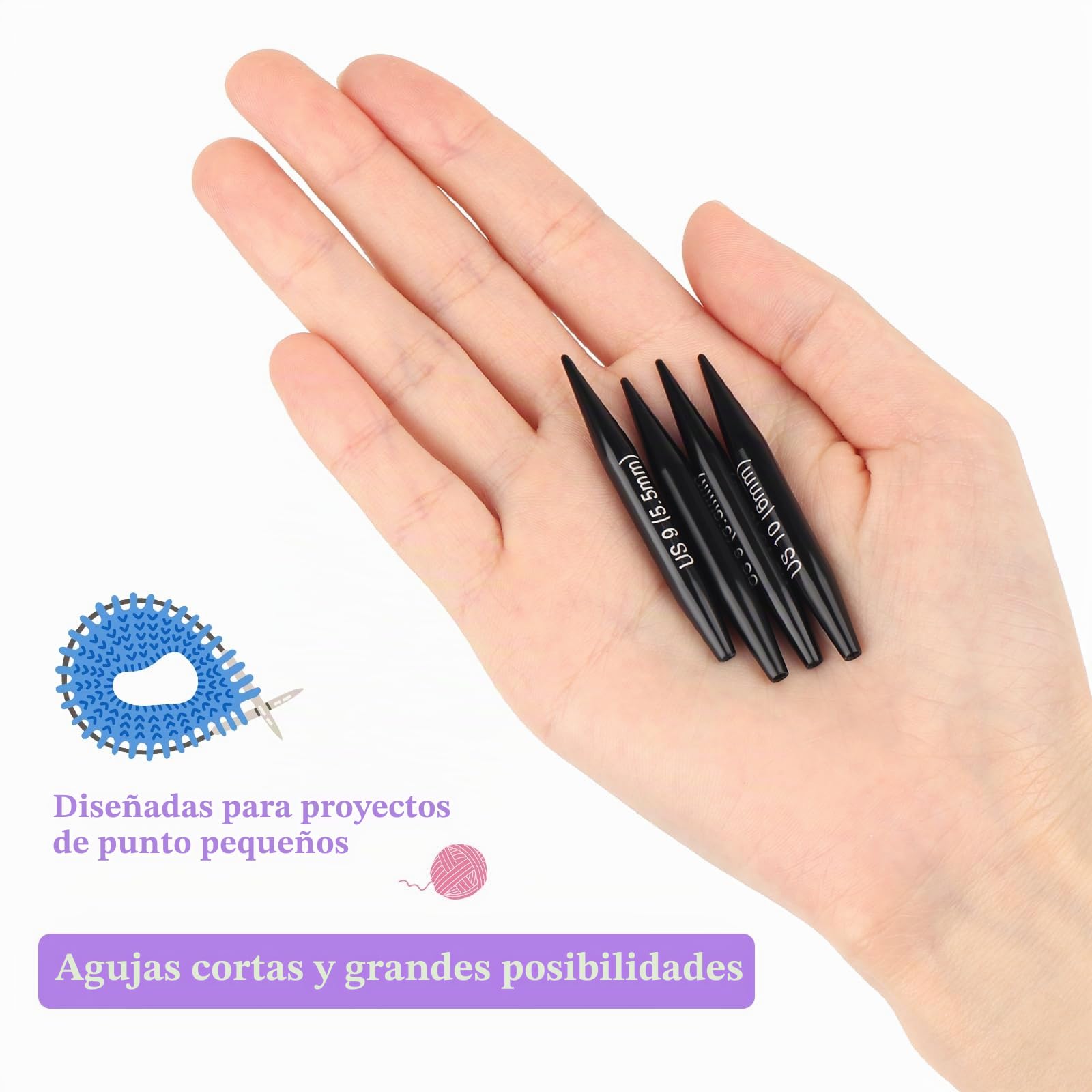 Coopay Juego de agujas de tejer cortas intercambiables, agujas de tejer circulares de 2 pulgadas para calcetines, 9 pares de agujas de tejer intercambiables de 3 mm a 6 mm, aguja de tejer redonda con