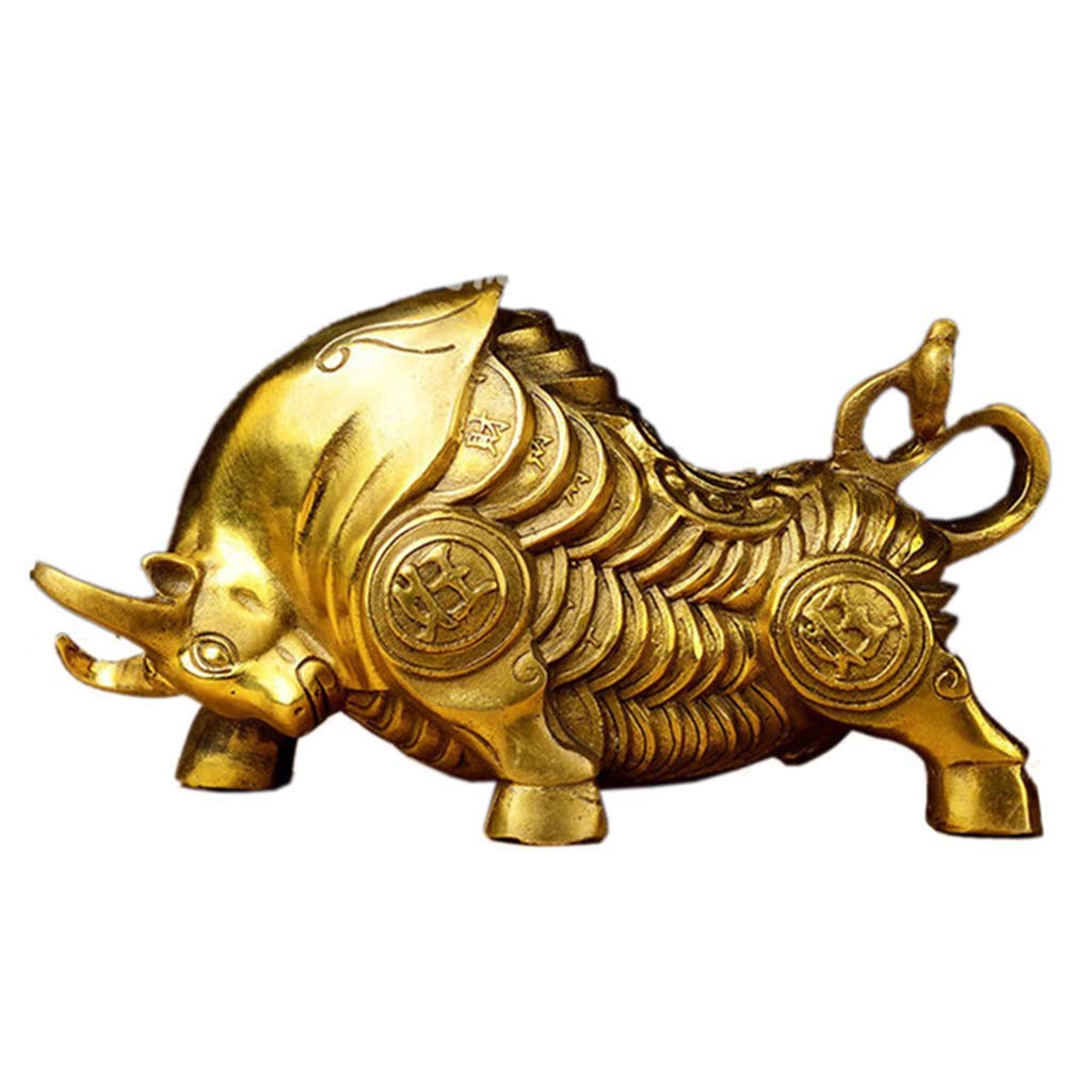 IUokLU Feng Shui Ornaments Cattle Statues,China Zodiac Cattle/Bull Sculptures Brass Handicrafts Collectible Figurine Attract Wealth and Good Luck Decor,S (A S)