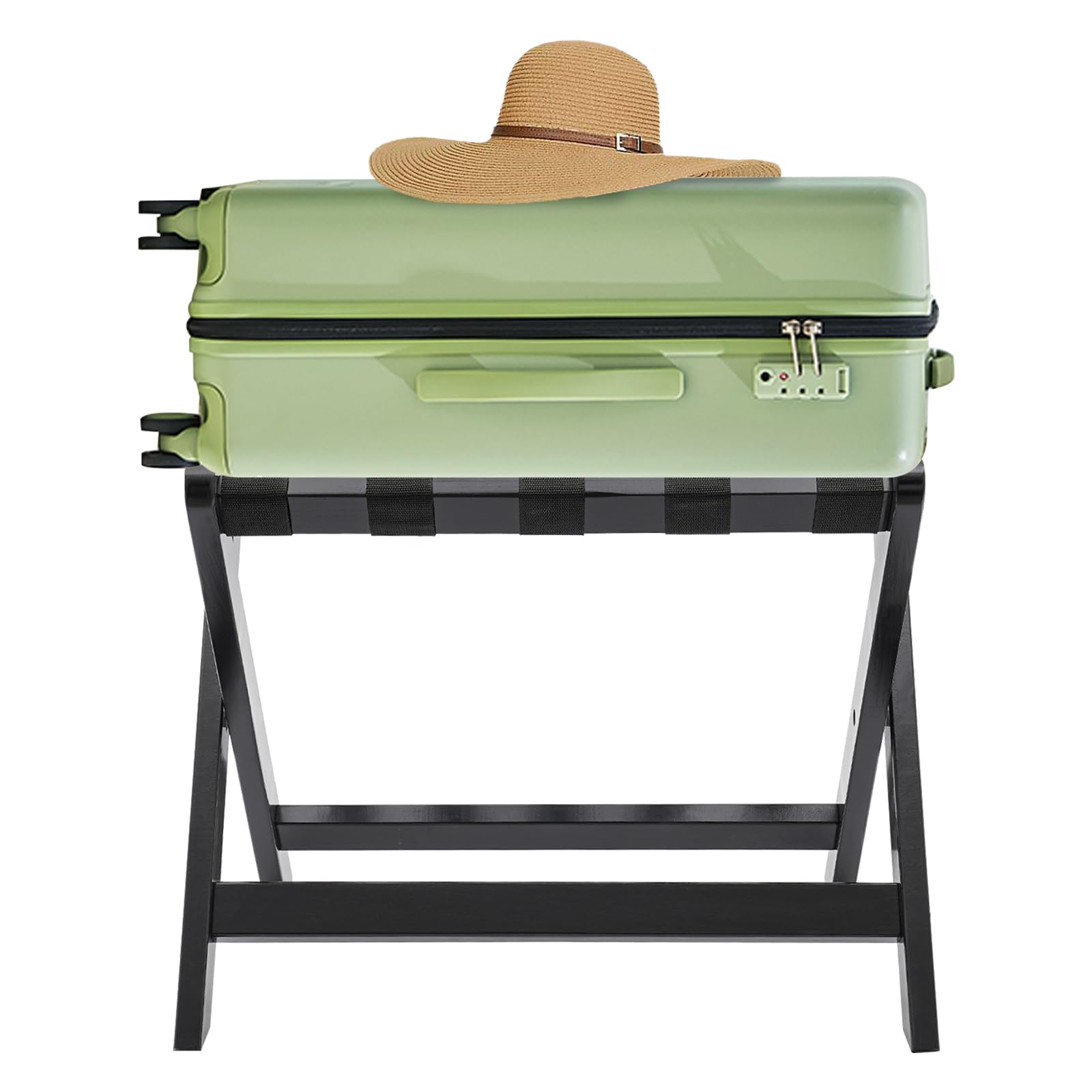 POAdwhmnr Fully Assembled Luggage Rack for Guest Room, Nature Luggage Holder with Shelf for Bedroom Hotel