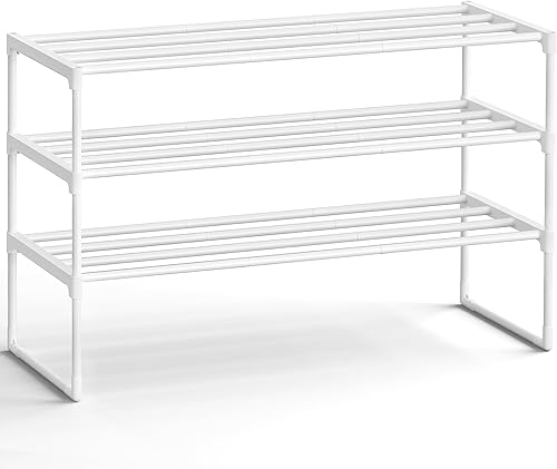 SONGMICS Zapatero, Organizador de Zapatos de 3 Niveles, Estante de Almacenamiento de Metal, Vertical o al Revés, para 16-20 Pares, Apilable, para