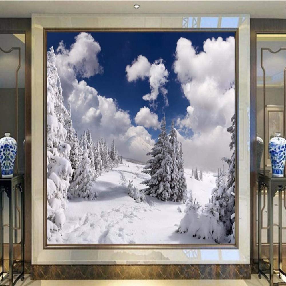 Papel Pintado Mural 3D Cedro De Nieve De Invierno Papel Pintado Mural 3D Papel Pintado De Pared Carteles De Pared Pegatina De Pared Borde Autoadhesivo Ladrillo Baño Dormitorio 200(ancho)x150(alto) cm