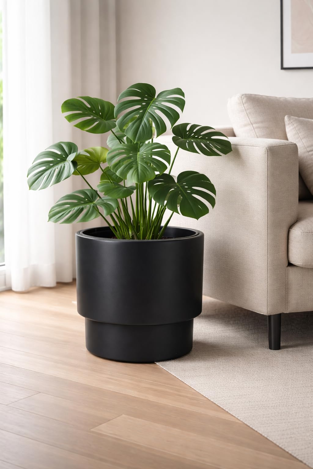 Set Vasi da Fiori con Inserto Antracite - Design Minimalista & Plastica Riciclata - Vasi per Casa & Giardino - 3 Misure: 24/37/38 cm