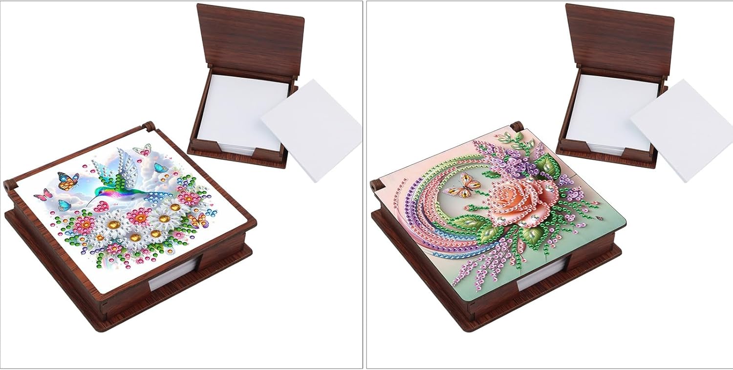 2Pcs Sticky Note Holder Diamond Art Painting Wooden Post Note Dispenser Memo Paper Storage Box Diamond Art by Numbers Mosaic Kits Office Desk Accessories-03