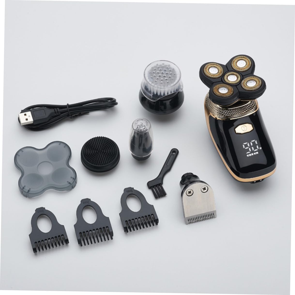 TOPBATHY Rasoio Elettrico Barba e Chioma Uomo Cinque uno Lama in Acciaio Placcato Titanio Ricaricabile USB Design Ergonomico per Rasatura Precisa