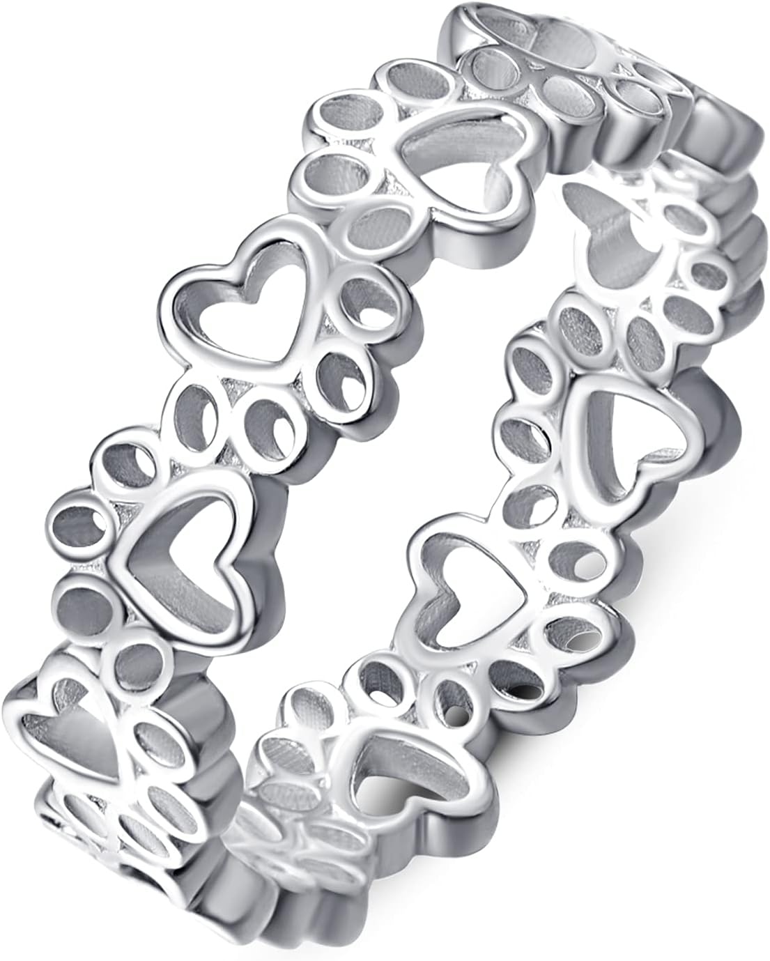 PRAYMOS Valentines Day Gifts for Her Dog Paw Rings for Women S925 Sterling Silver Cute Cat Puppy Paw Print Ring Stackable Ring Pet Jewelry Gifts Size 5-11