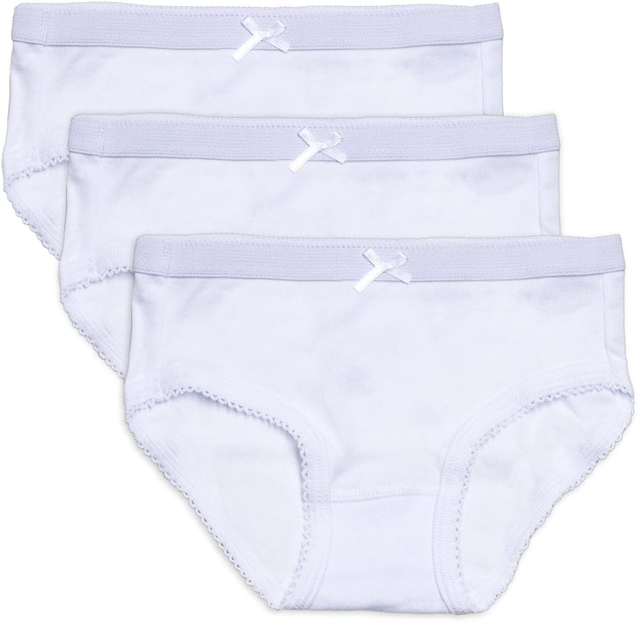 Feathers Girls Solid White Snug Fit Tagless Briefs Underwear - 100% Cotton Super Soft Panties