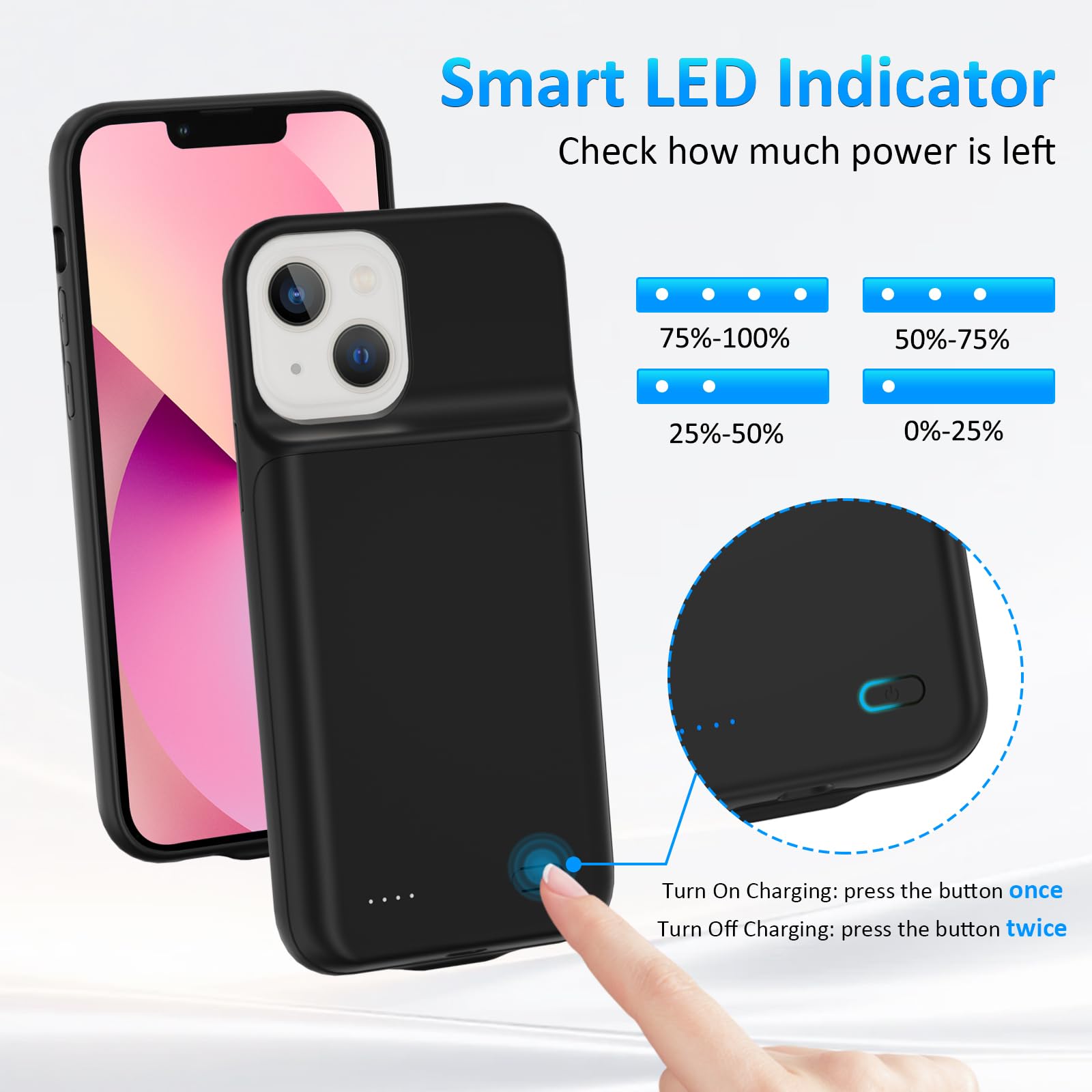 Akkuhülle für iPhone 12 Mini/13 Mini(5.4“), 8500mAh Schlanke Tragbare Ladeschutzhülle, Wiederaufladbare Schutzhülle Powerbank Handyhülle Akku Hülle für iPhone 12 Mini/13 Mini