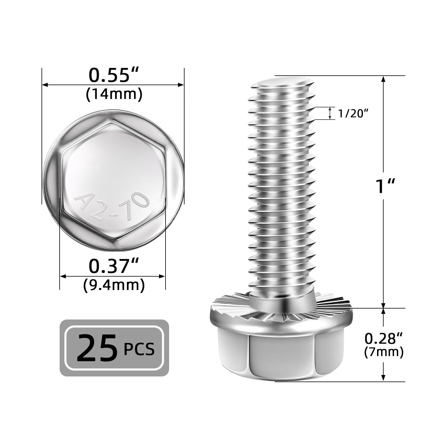 Prime-Line Pernos Hexagonales 9058460, 1/4 Pulgadas A 20 X 2