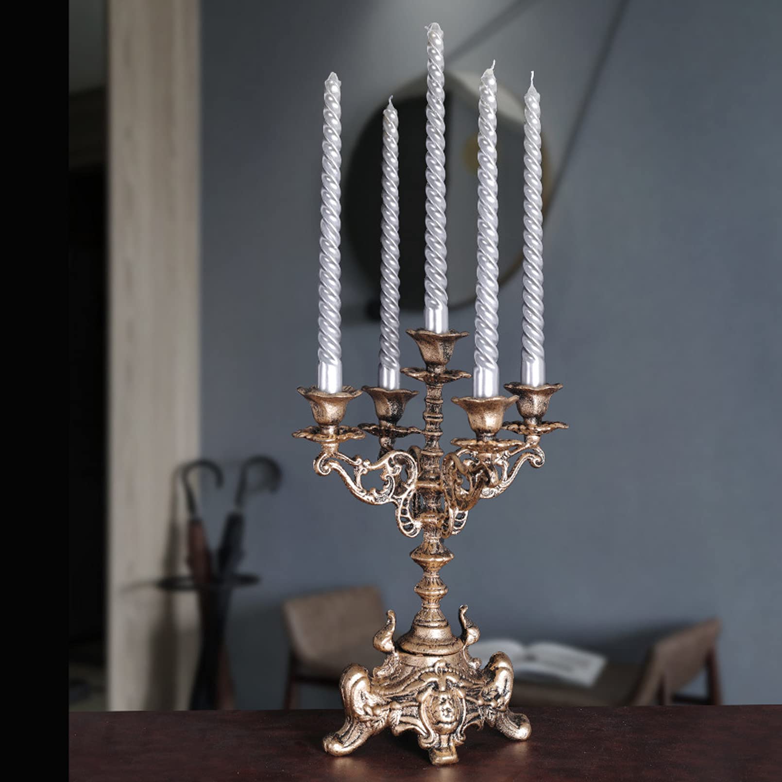 Cutfouwe Kerzenständer Antik, 3-Armiger Oder 5-Armiger Kerzenleuchter, Outdoor Kerzenhalter, Tischleuchter, Rustikal, Gusseisen, Braun Tischdeko Für Hochzeit Vintage Dekoration,5 arm