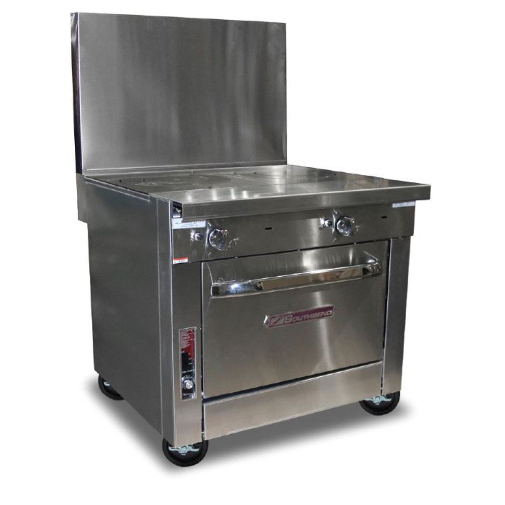 Southbend Platinum Heavy Duty 36" Gas Range w/ (2) 18" French Hot Tops & Convection Oven Base by SOUTH BEND – Iron, Model P36A-FF