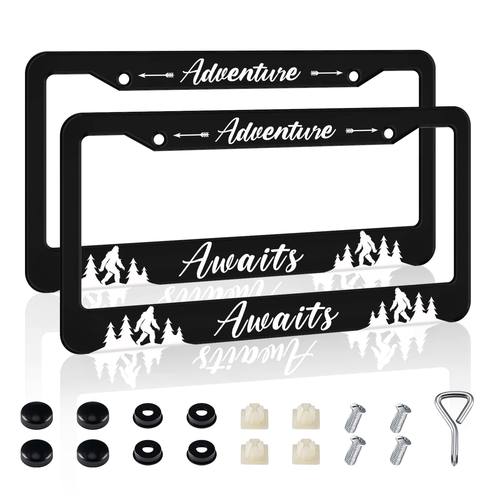 Kaeoiuy Adventure Awaits License Plate Frame Black Personalized License Plate Holder Cover Car Tag Frame Auto Accessories Men Girl Women for Gifts 2 Pack