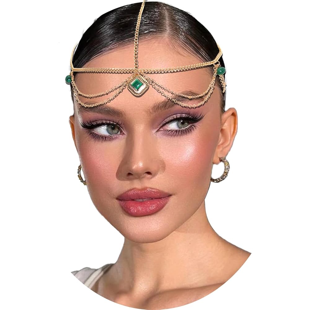 RECTYO GALLERY 1 Pcs Premium Gold Boho Head Chain Jewelry Layered Headpiece Bead Hair Chain Wedding Festival Hair Accessories For Women And Girls