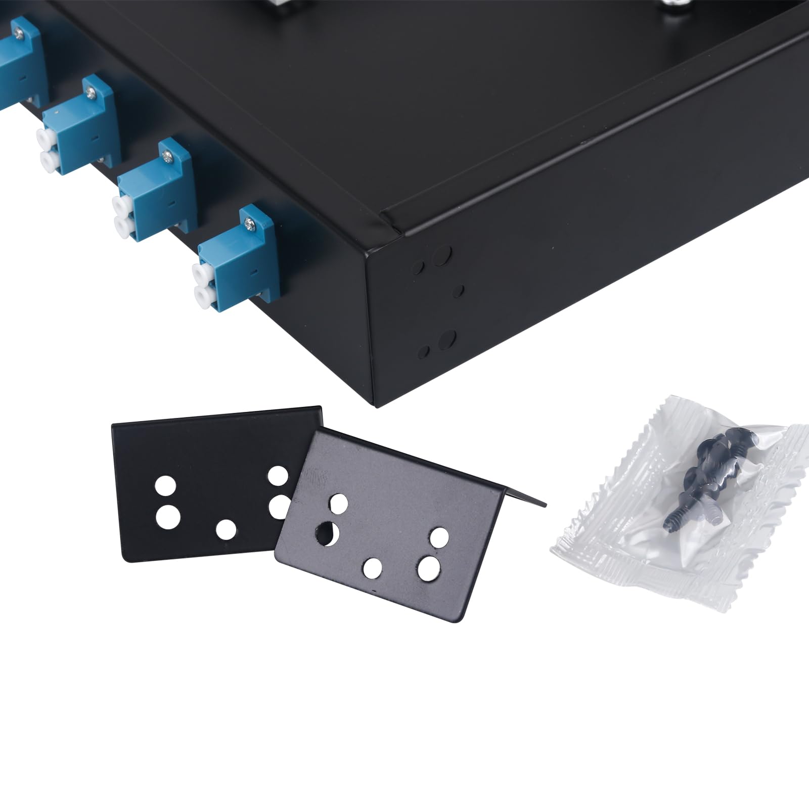 Xunsomt-12 Duplex Single Mode 24 Port LC Rack Mount Enclosure Box + vassoi di giunzione cavi in fibra bobina LC-UPC Kit, 24 Core LGX Patch Panel Box adatto per armadi rack da 19" (include codino e