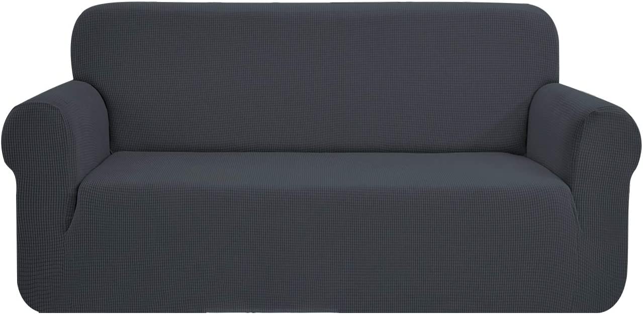 SAMSTEX Stylish Sofa Covers 4 Seater High Stretch 4 Seater Sofa Cover 1-Piece Sofa Slipcovers Thick Soft Sofa Protector Machine Washable Non-Slip Couch Covers (4 Seater, Grey)