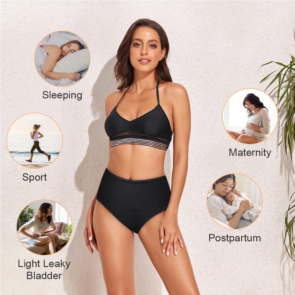 Flintronic 4PCS Bragas Menstruales Flujo Abundante de Mujer, Ragas Menstruales Absorbentes, Bragas de Reglas, para Regla Periodo Mentruación Hipsters, Lavables, Algodón