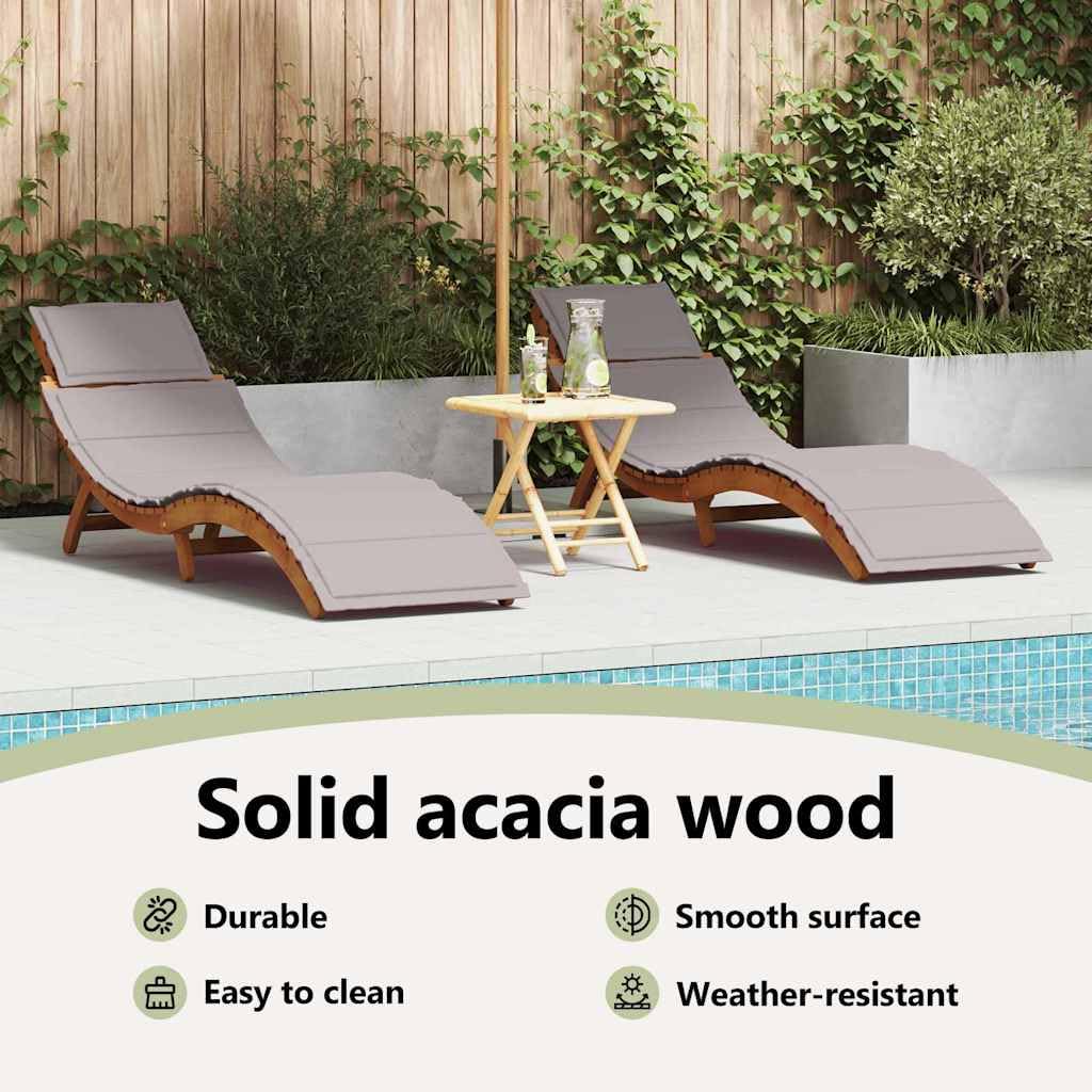 vidaXL Transat avec Coussin 2 pcs Taupe Bois d'Acacia Massif, Salon de Jardin et terrasse, transat Moderne rectangulaire, Fauteuil Chic pour se détendre en extérieur
