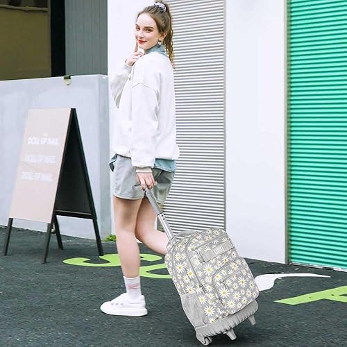 Miniatura 3 de AGSDON Mochila con ruedas para niñas, bolsa de libros con ruedas enrollables, mochila escolar con ruedas para computadora portátil con ruedas para
