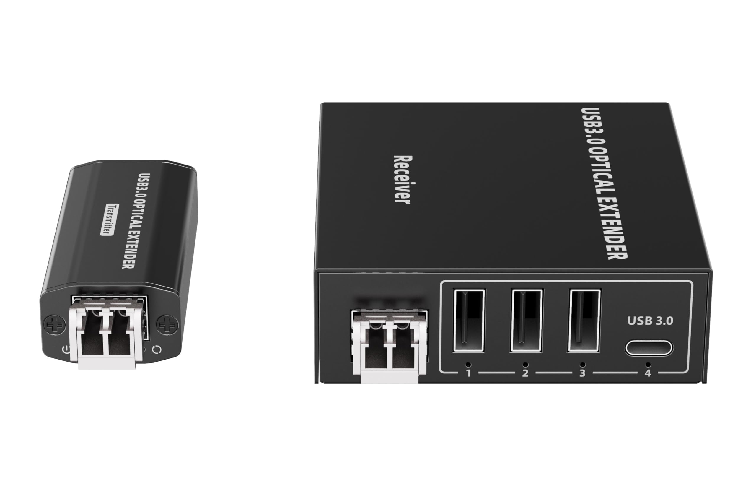 PremiumCord Extender Ottico USB a 4 Porte fino a 300 m, USB 3.2 SuperSpeed ​​5 Gbit/s, Extender in Fibra Multimodale, Alloggiamento In Metallo, Nero