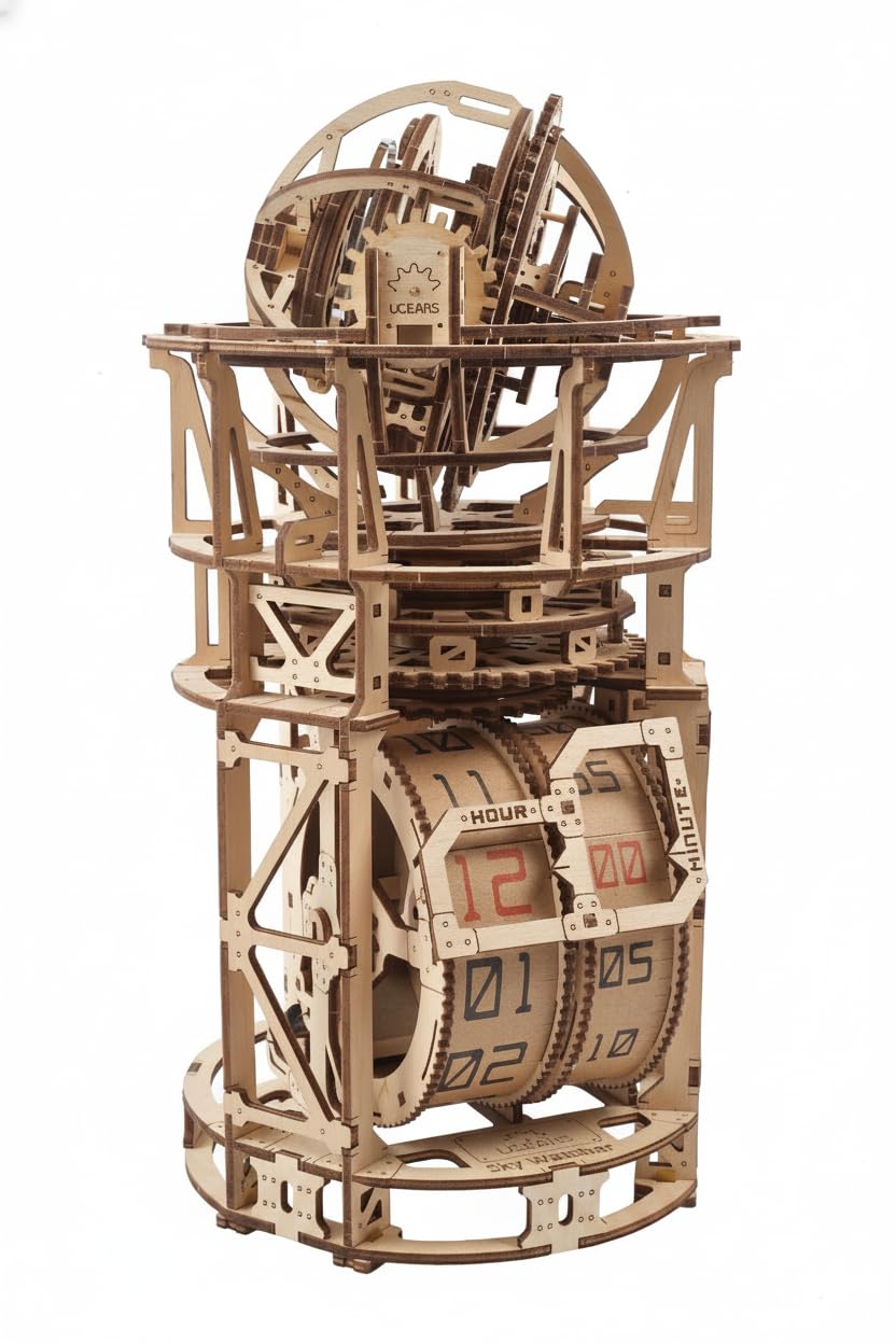 UGEARS Sky Watcher Tourbillon Orologio da Tavolo - Puzzle 3D in Legno Funzionali per Adulti Kit Orologio Meccanico - Kit Modelli in Legno DIY da Assemblare per Adulti - 3D Puzzle del Papà - 338 Pezzi