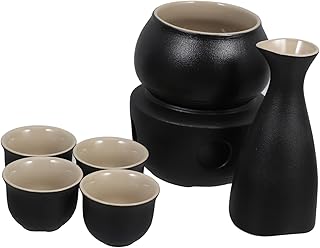 GLEAVI 1set Ceramic Sake Warmer Set Traditional Pot and Cups Multi-purpose Japanese Style Warming Tools for Sake Tea and Beverages Porcelain Design