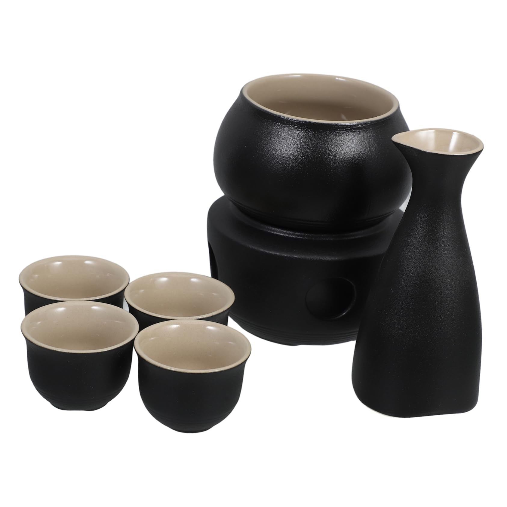 GLEAVI 1set Vintage Ceramic Sake Warmer with Porcelain Cups and Heating Base Japanese Tokkuri Bottle and Drinking Mugs for Restaurant Decor