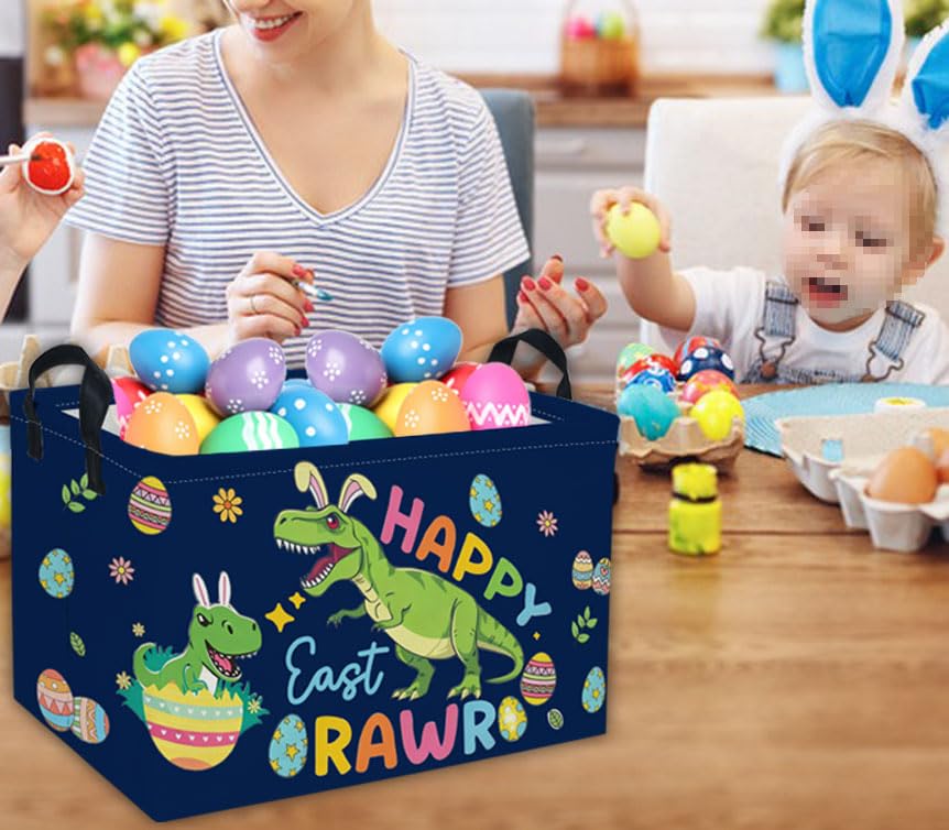 Image of Rectangle Easter Dinosaur Baskets Kids Baskets Cute Storage Bin Organizer Box for Room Decor Gift Basket(Easter dinosaur)
