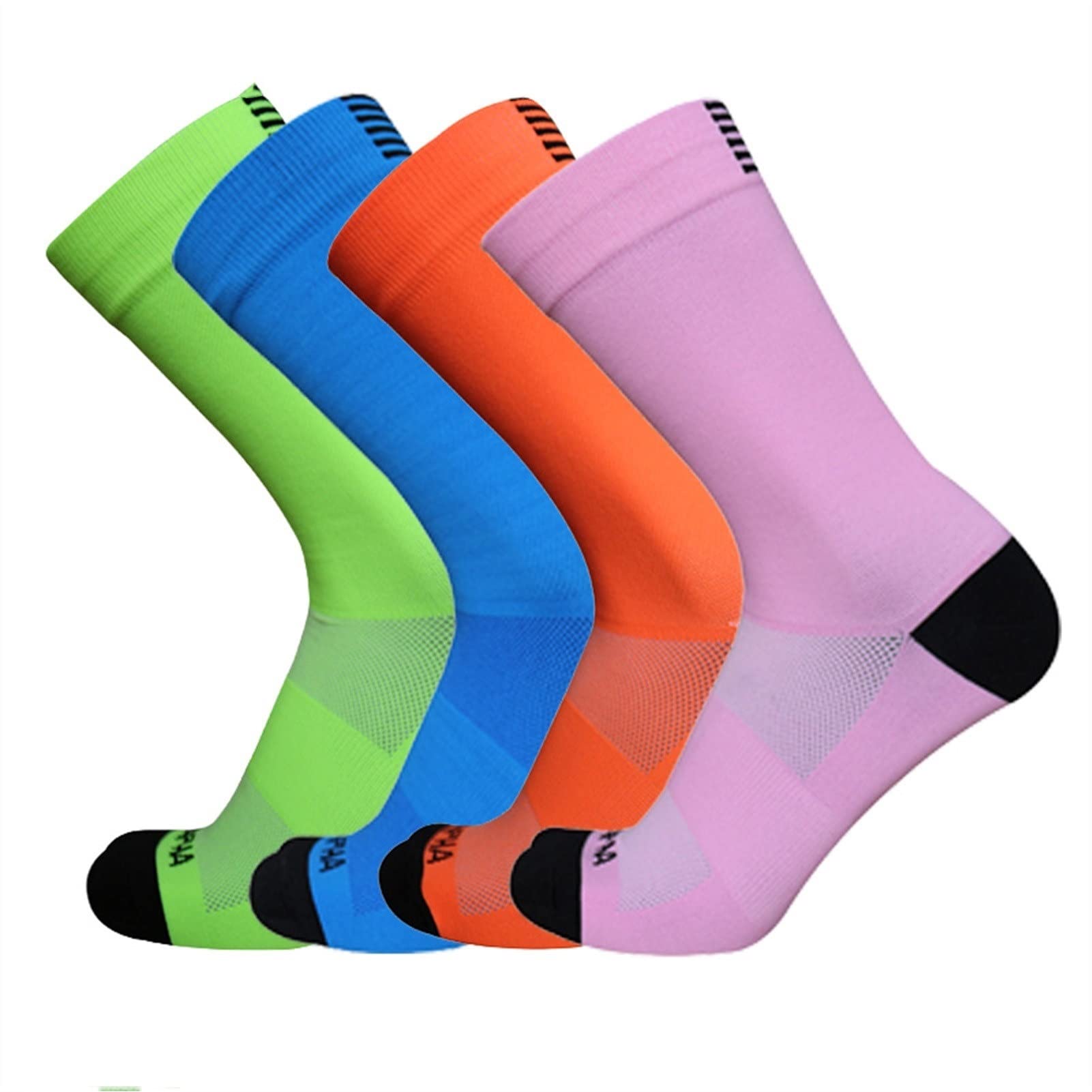 4 Paia Strada for Esterni Cycling Socks Stripes Sport Compression Bicycles, Calze da Corsa Uomini e Donne Calzini da Corsa (Color : TW Mix, Size : 39-45)