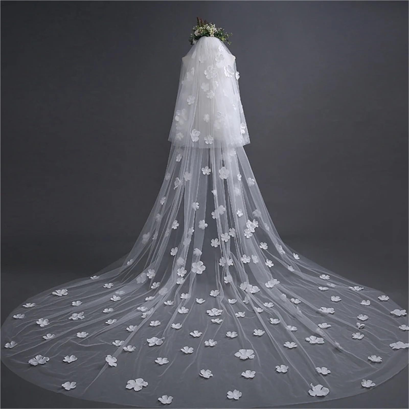 Generisch Neu Braut Schleier 2 Schichten 3D Blume Kathedrale Hochzeit Schleier mit Kamm Tocado