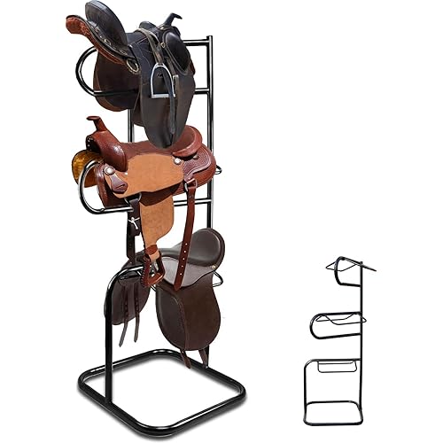HDYEGY 3 Tier Saddle Rack,Heavy Duty Rotatable Saddle Stand for English and Western Saddles,Horse Tack Storage for Horse Stall,Stable,Tack Room, Garage, Equestrian Shop