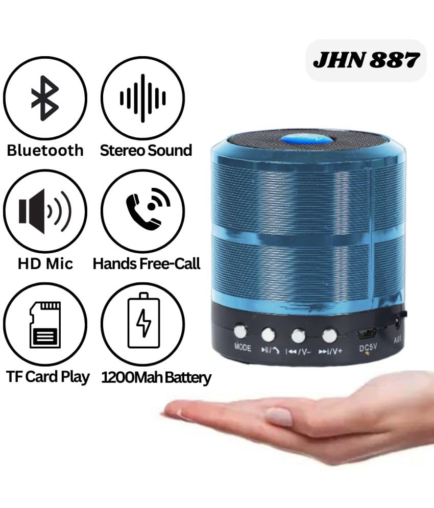 Image of JHN Mini Bluetooth Speaker WS 887 with FM Radio, USB Pen Drive Slot and Memory Card Slot, AUX Input Mode Speaker (Black) (Blue) NEW42