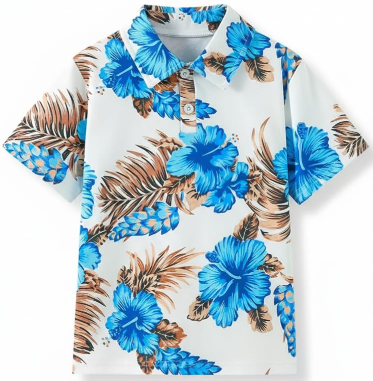 Image of Kids Easter Pattern Multi-Colored Printed Short Sleeve Button-Up Polo Shirt for Boy